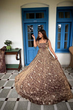 Noorzah Festive Designer Pure Fendy Silk Embroidered Anarkali Gown Suit Set