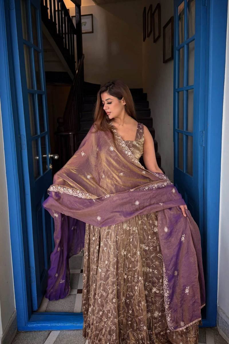 Noorzah Festive Designer Pure Fendy Silk Embroidered Anarkali Gown Suit Set