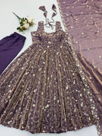 Noorzah Festive Designer Pure Fendy Silk Embroidered Anarkali Gown Suit Set
