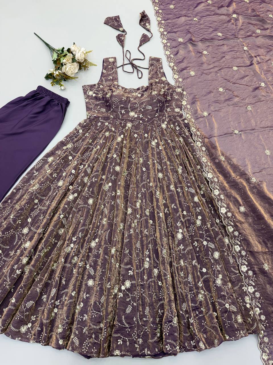 Noorzah Festive Designer Pure Fendy Silk Embroidered Anarkali Gown Suit Set