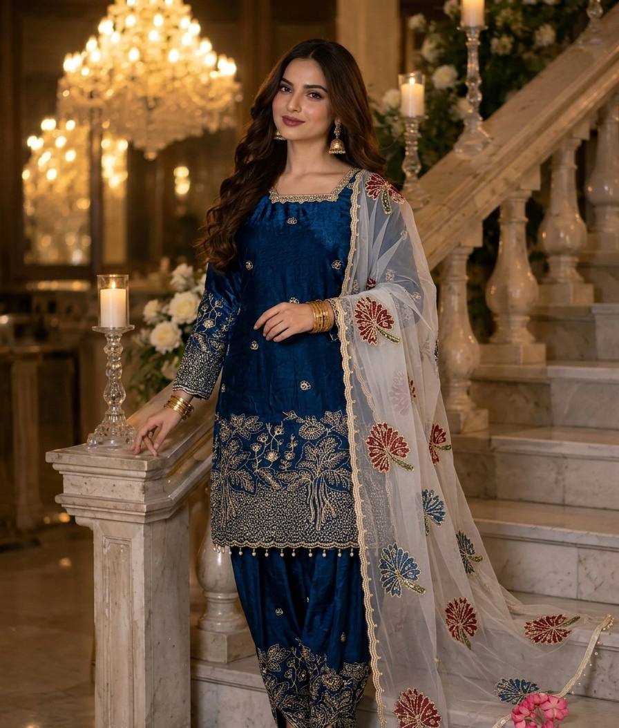 Anvitha Pure Fendi Silk Sequins Embroidered Farshi Palazzo with Organza Dupatta Set