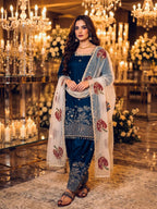 Anvitha Pure Fendi Silk Sequins Embroidered Farshi Palazzo with Organza Dupatta Set
