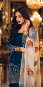 Anvitha Pure Fendi Silk Sequins Embroidered Farshi Palazzo with Organza Dupatta Set