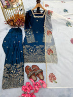 Anvitha Pure Fendi Silk Sequins Embroidered Farshi Palazzo with Organza Dupatta Set