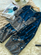 Anvitha Pure Fendi Silk Sequins Embroidered Farshi Palazzo with Organza Dupatta Set