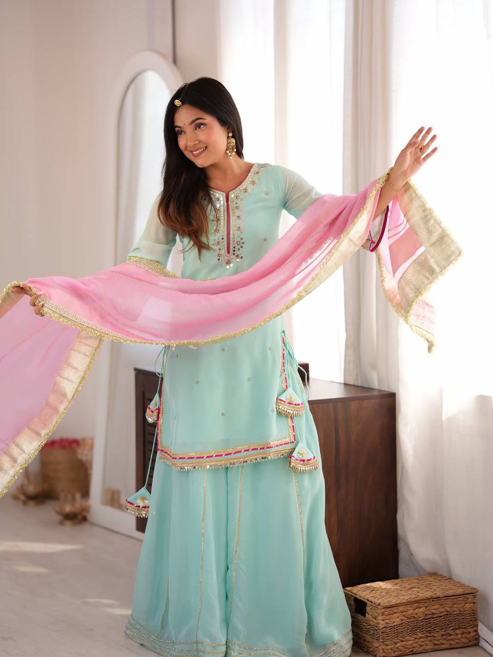 Zunaira Premium Embroidered Sarara Suit Set with Multi-Zari Thread and Sequin Work