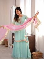 Zunaira Premium Embroidered Sarara Suit Set with Multi-Zari Thread and Sequin Work