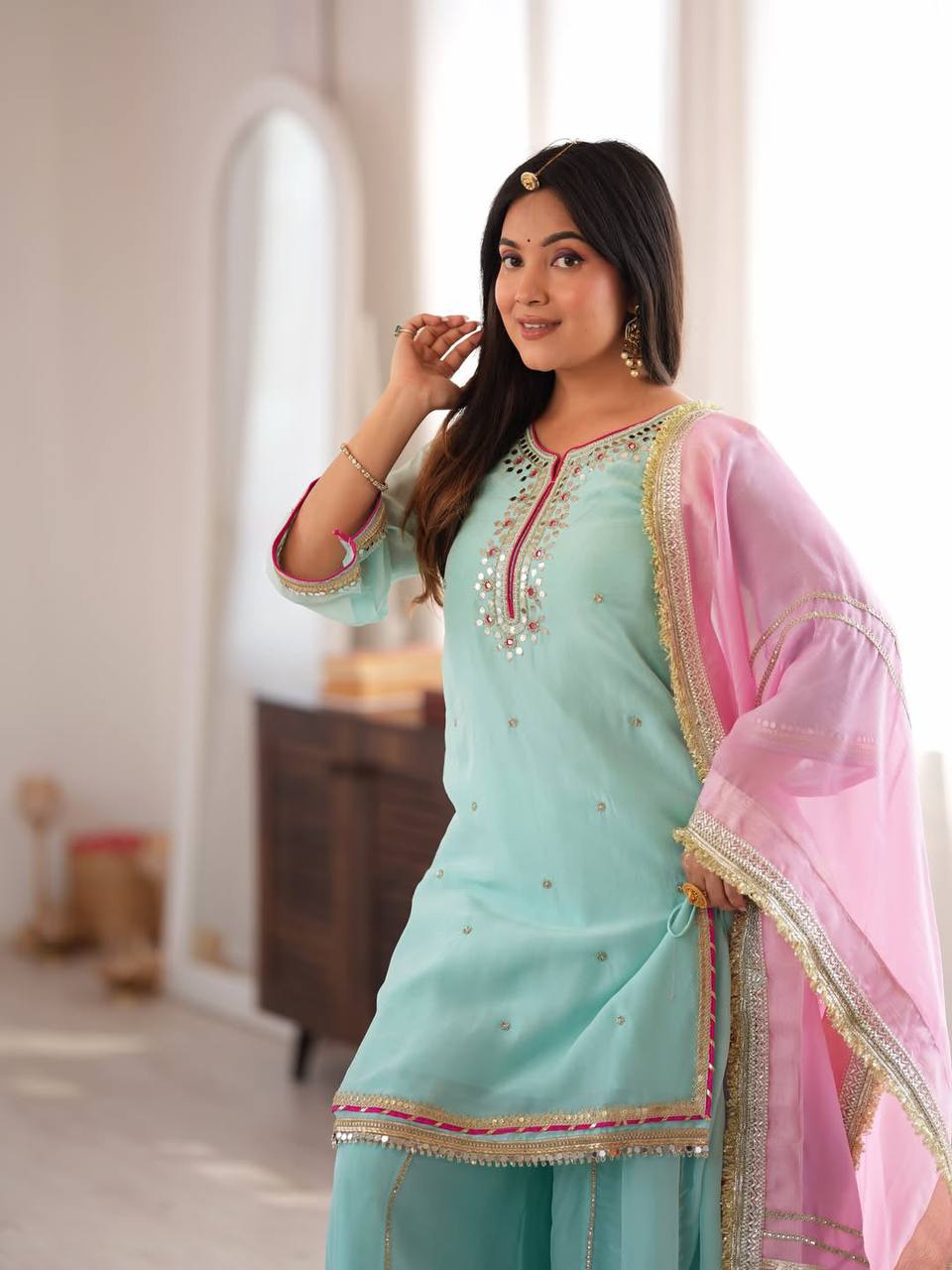 Zunaira Premium Embroidered Sarara Suit Set with Multi-Zari Thread and Sequin Work