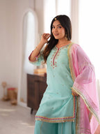 Zunaira Premium Embroidered Sarara Suit Set with Multi-Zari Thread and Sequin Work