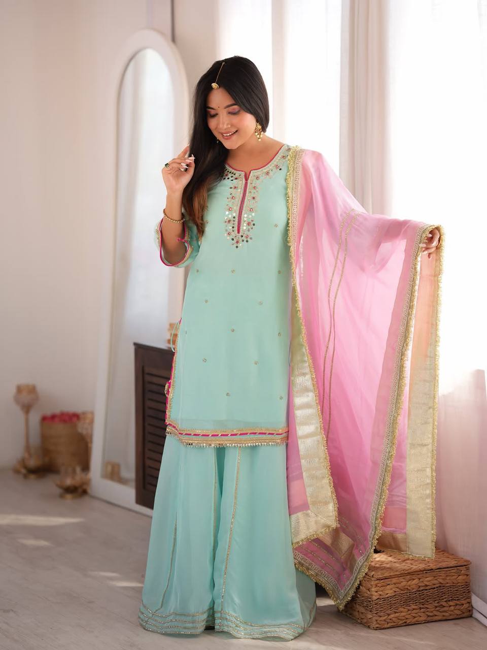Zunaira Premium Embroidered Sarara Suit Set with Multi-Zari Thread and Sequin Work