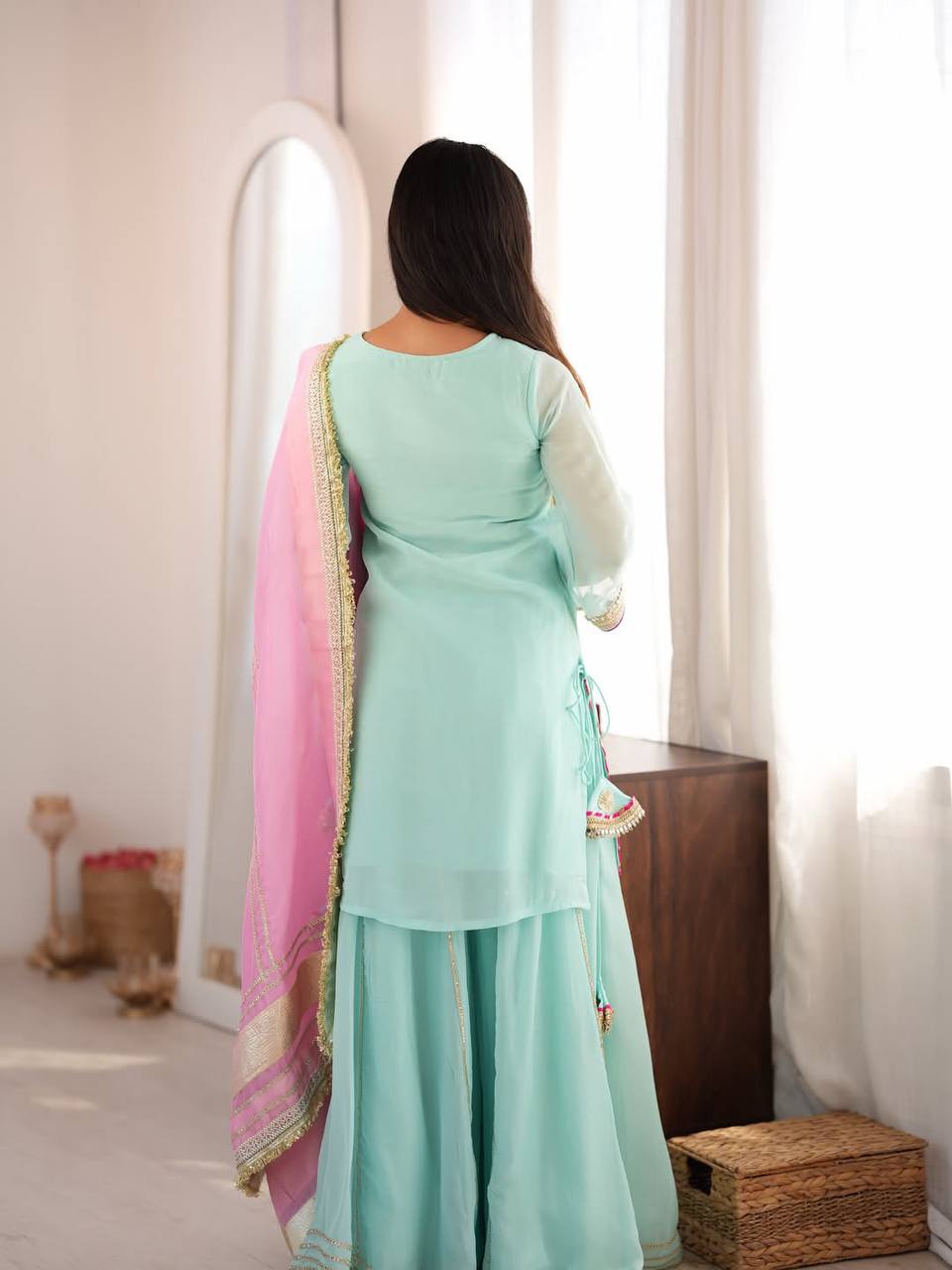 Zunaira Premium Embroidered Sarara Suit Set with Multi-Zari Thread and Sequin Work