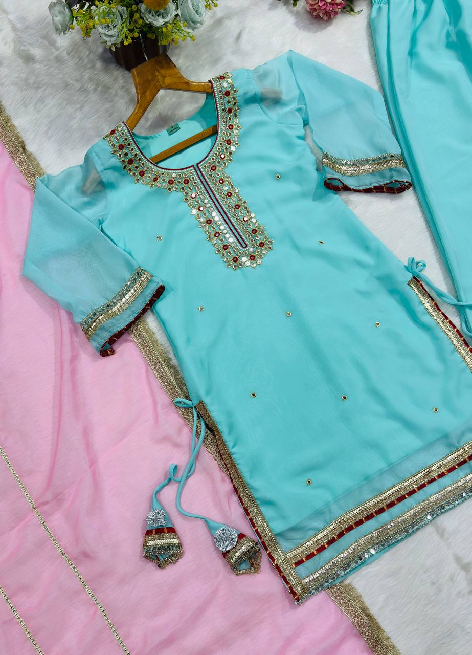 Zunaira Premium Embroidered Sarara Suit Set with Multi-Zari Thread and Sequin Work