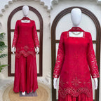 Raivika Fendy Silk Thread & Sequence Embroidered Kurti with Palazzo & Dupatta Set