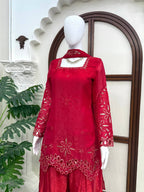 Raivika Fendy Silk Thread & Sequence Embroidered Kurti with Palazzo & Dupatta Set