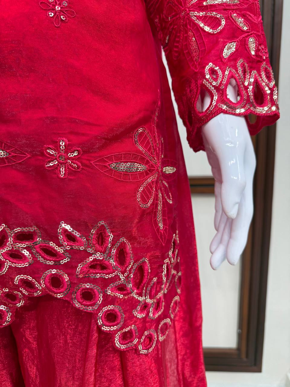 Raivika Fendy Silk Thread & Sequence Embroidered Kurti with Palazzo & Dupatta Set