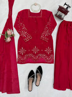 Raivika Fendy Silk Thread & Sequence Embroidered Kurti with Palazzo & Dupatta Set