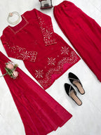 Raivika Fendy Silk Thread & Sequence Embroidered Kurti with Palazzo & Dupatta Set