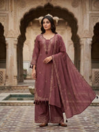 Kiara Leo Denting Mirror Work Suit Set with Embroidered Palazzo and Matching Dupatta