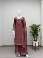 Kiara Leo Denting Mirror Work Suit Set with Embroidered Palazzo and Matching Dupatta