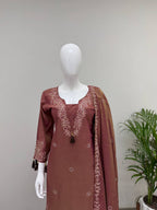 Kiara Leo Denting Mirror Work Suit Set with Embroidered Palazzo and Matching Dupatta