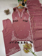 Kiara Leo Denting Mirror Work Suit Set with Embroidered Palazzo and Matching Dupatta