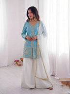 Luxury Fendy Silk Palazzo Set with Readymade Lace Border
