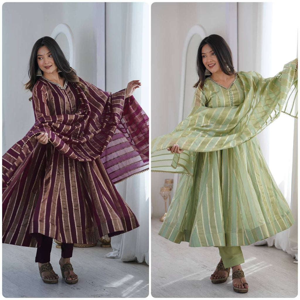 Royal Mirror Lace Viscose Jacquard Anarkali Gown Set with Matching Dupatta