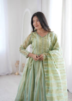 Royal Mirror Lace Viscose Jacquard Anarkali Gown Set with Matching Dupatta