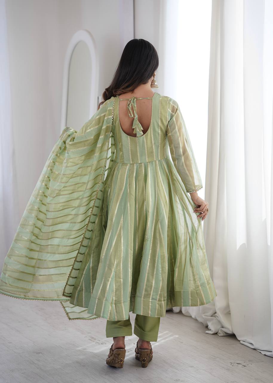 Royal Mirror Lace Viscose Jacquard Anarkali Gown Set with Matching Dupatta