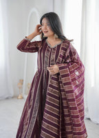 Royal Mirror Lace Viscose Jacquard Anarkali Gown Set with Matching Dupatta