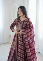 Royal Mirror Lace Viscose Jacquard Anarkali Gown Set with Matching Dupatta