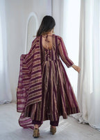 Royal Mirror Lace Viscose Jacquard Anarkali Gown Set with Matching Dupatta