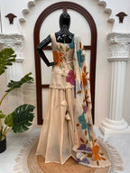 Aashvi Noor Tibby Organza Silk Brush Print Sequence Embroidered Palazzo Suit Set with Dupatta