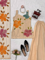 Aashvi Noor Tibby Organza Silk Brush Print Sequence Embroidered Palazzo Suit Set with Dupatta