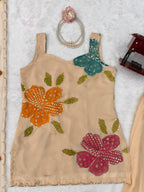 Aashvi Noor Tibby Organza Silk Brush Print Sequence Embroidered Palazzo Suit Set with Dupatta