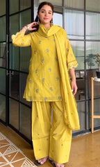 Saanvika Satin Mul Chanderi Embroidered Farshi Palazzo Suit with Dupatta