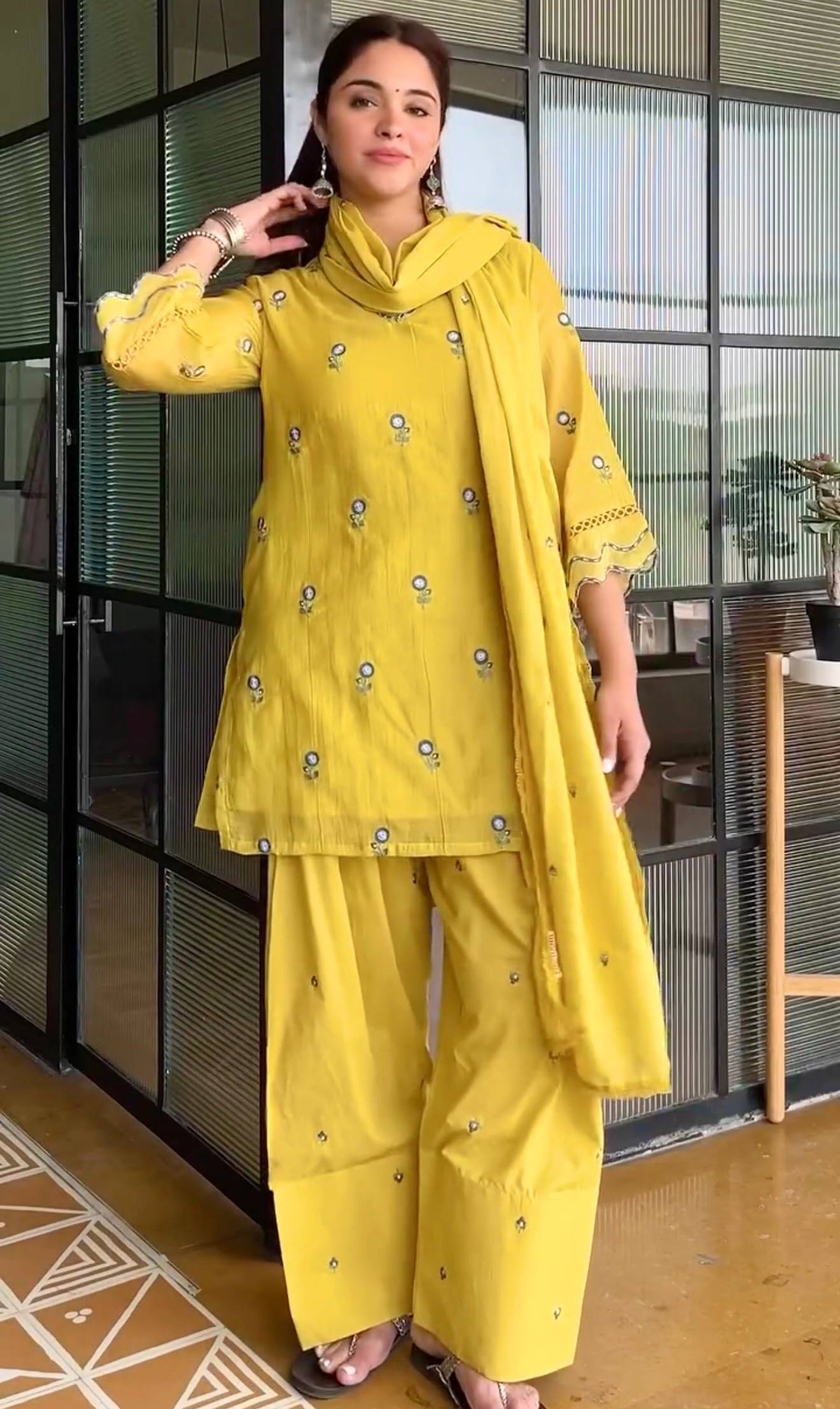 Saanvika Satin Mul Chanderi Embroidered Farshi Palazzo Suit with Dupatta