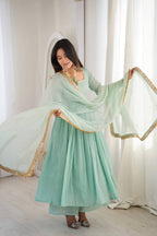 Aarvisha Heavy Designer Lace Work Anarkali Gown with Crape Bottom & Kota Dupatta
