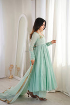 Aarvisha Heavy Designer Lace Work Anarkali Gown with Crape Bottom & Kota Dupatta