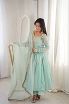 Aarvisha Heavy Designer Lace Work Anarkali Gown with Crape Bottom & Kota Dupatta