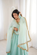 Aarvisha Heavy Designer Lace Work Anarkali Gown with Crape Bottom & Kota Dupatta