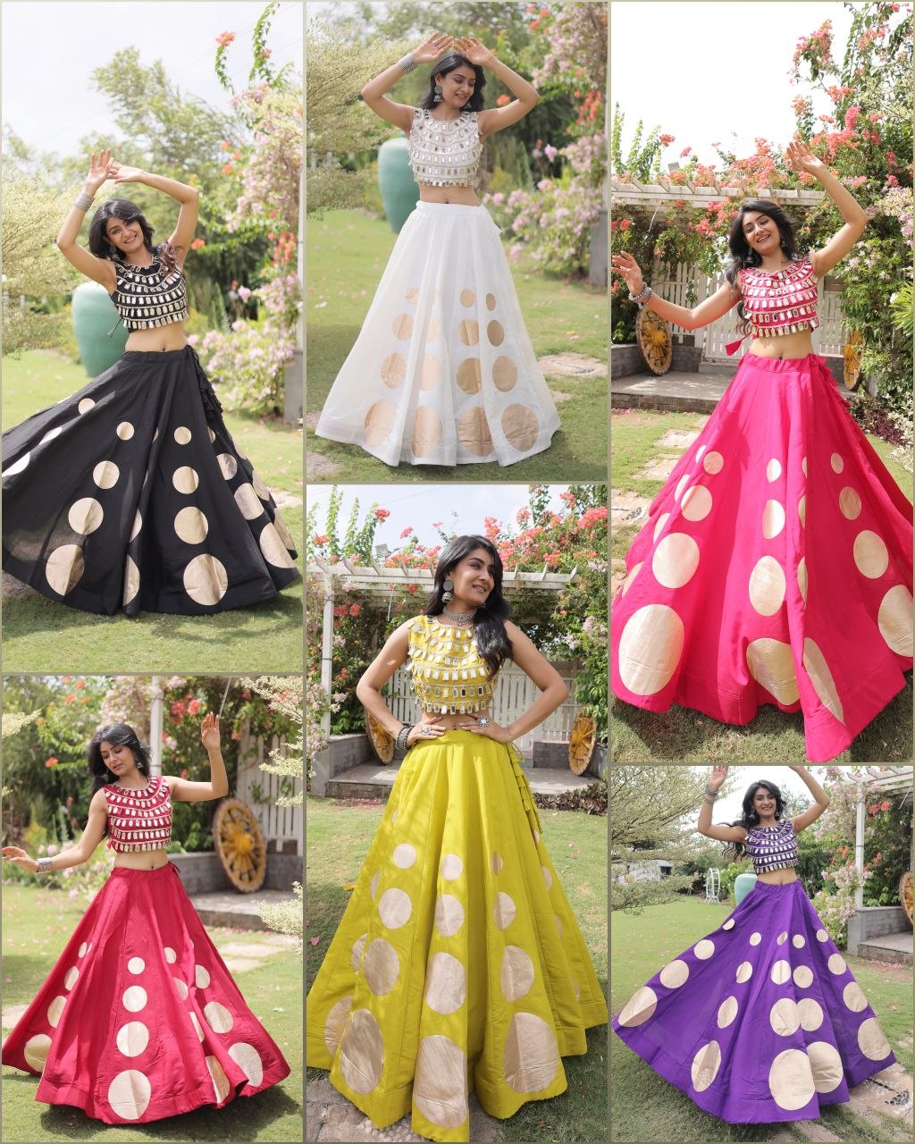 Designer Roman Silk Round Gota Pattern Lehenga with Mirror Lace Blouse