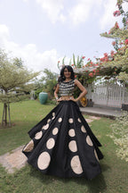 Designer Roman Silk Round Gota Pattern Lehenga with Mirror Lace Blouse