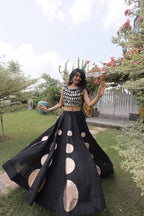 Designer Roman Silk Round Gota Pattern Lehenga with Mirror Lace Blouse