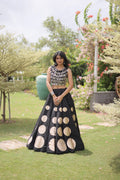 Designer Roman Silk Round Gota Pattern Lehenga with Mirror Lace Blouse
