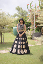 Designer Roman Silk Round Gota Pattern Lehenga with Mirror Lace Blouse