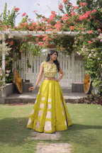 Designer Roman Silk Round Gota Pattern Lehenga with Mirror Lace Blouse