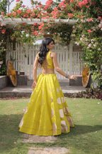 Designer Roman Silk Round Gota Pattern Lehenga with Mirror Lace Blouse