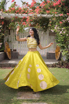 Designer Roman Silk Round Gota Pattern Lehenga with Mirror Lace Blouse