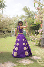 Designer Roman Silk Round Gota Pattern Lehenga with Mirror Lace Blouse